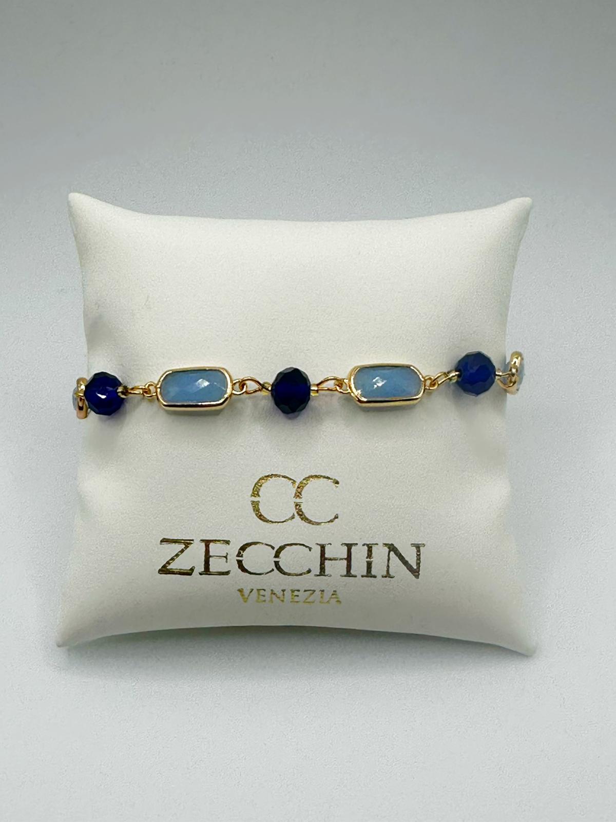 Bracciale Grace con inserti rettangolari in vetro di Murano, colore blu